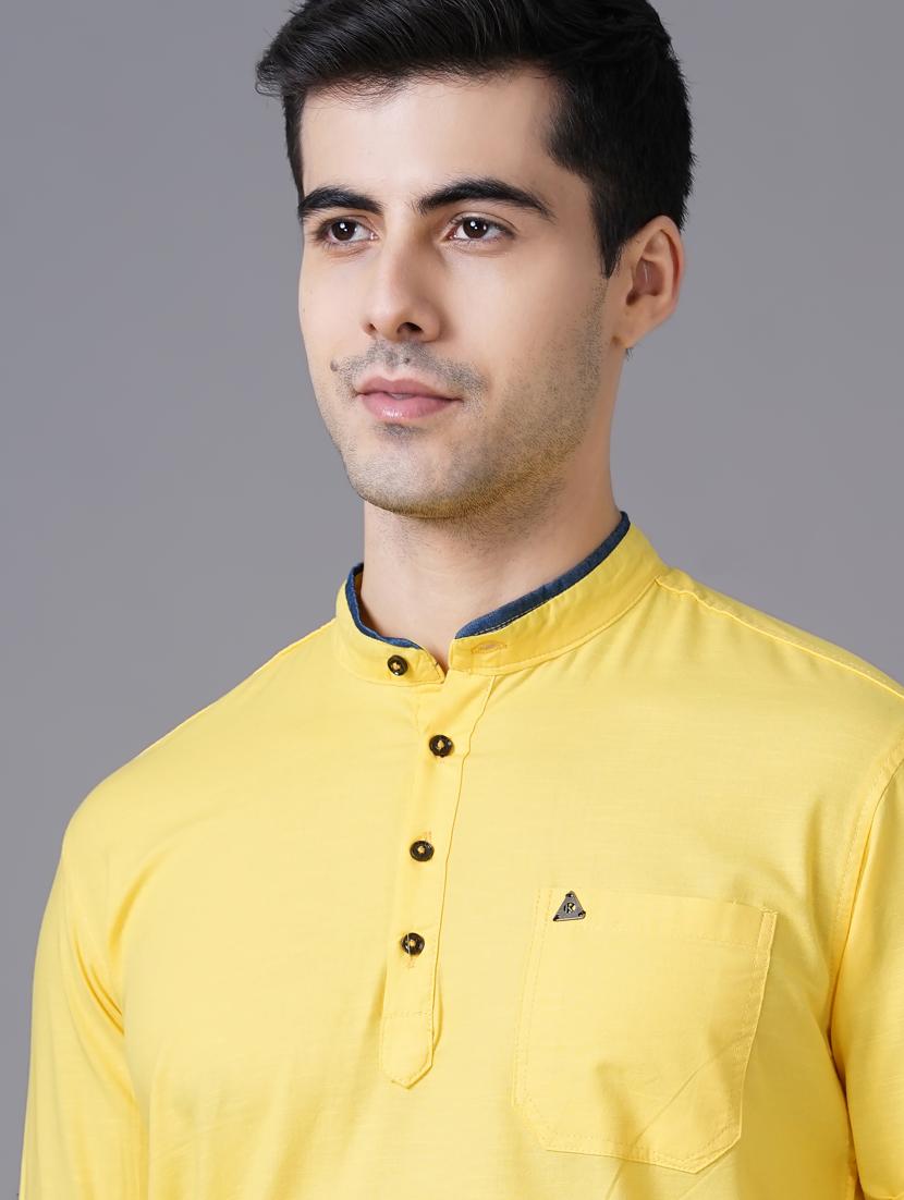 yellow solid short kurta - 18471401 - Standard Image - 4