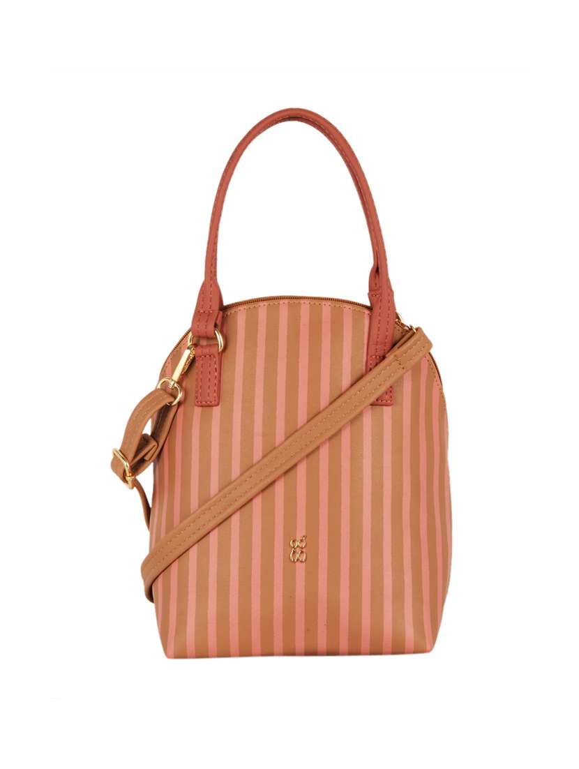tan striped regular handbag