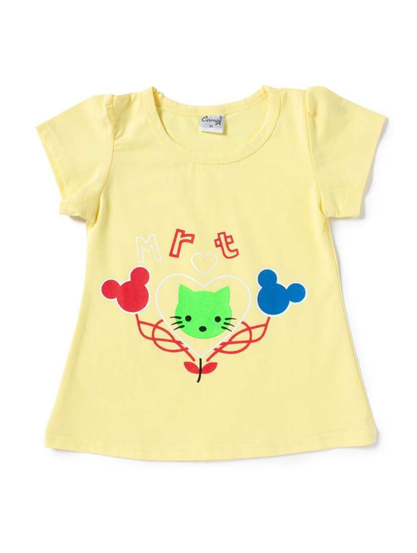 girls yellow printed regular tee