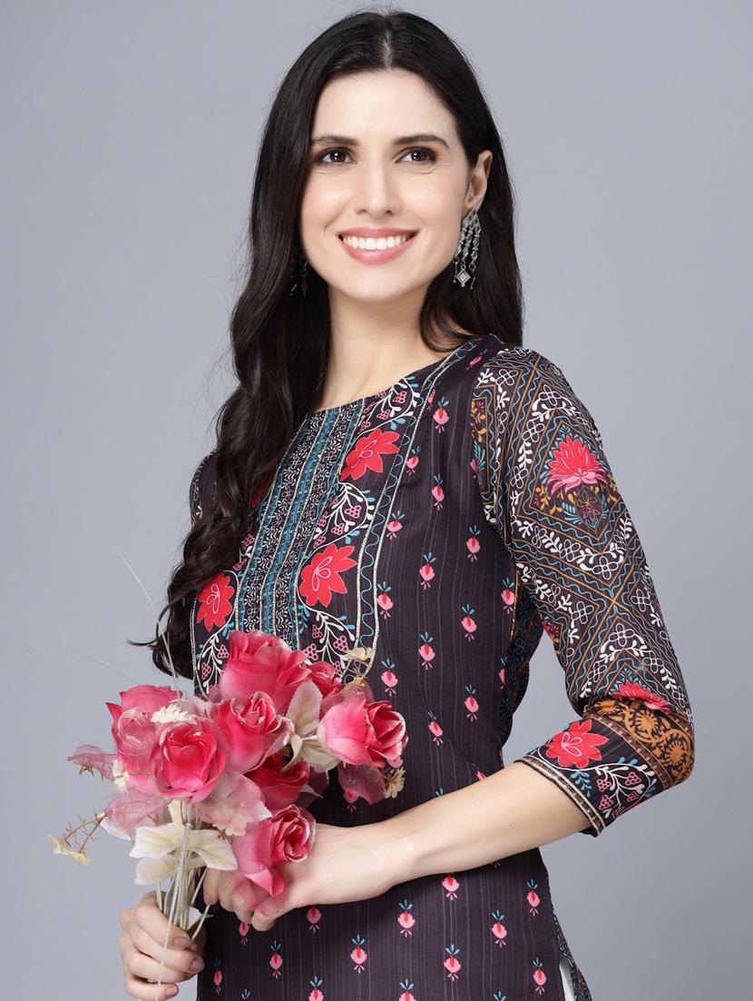 floral printed straight kurta - 18472457 - Standard Image - 4