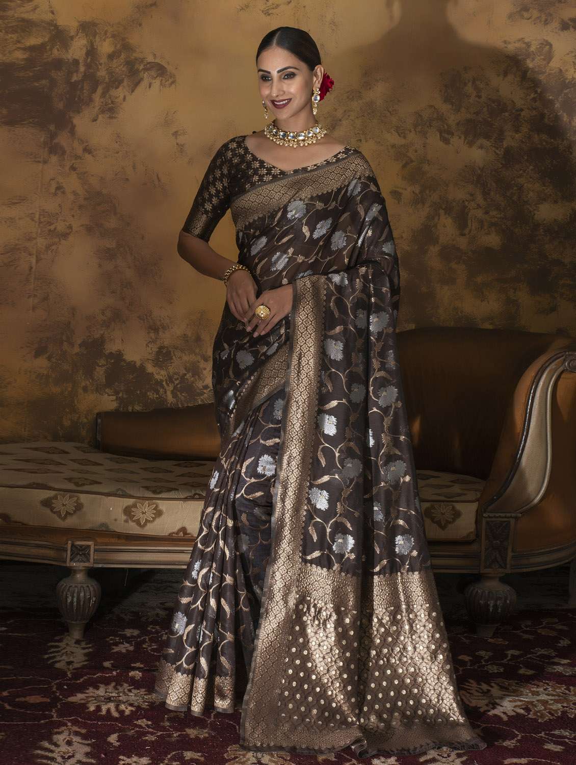 jacquard work woven saree  with blouse