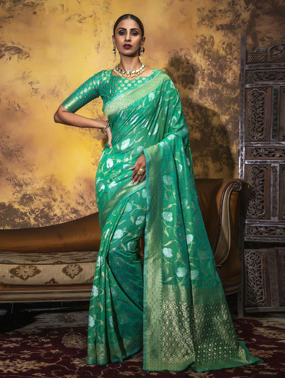 jacquard work woven saree  with blouse