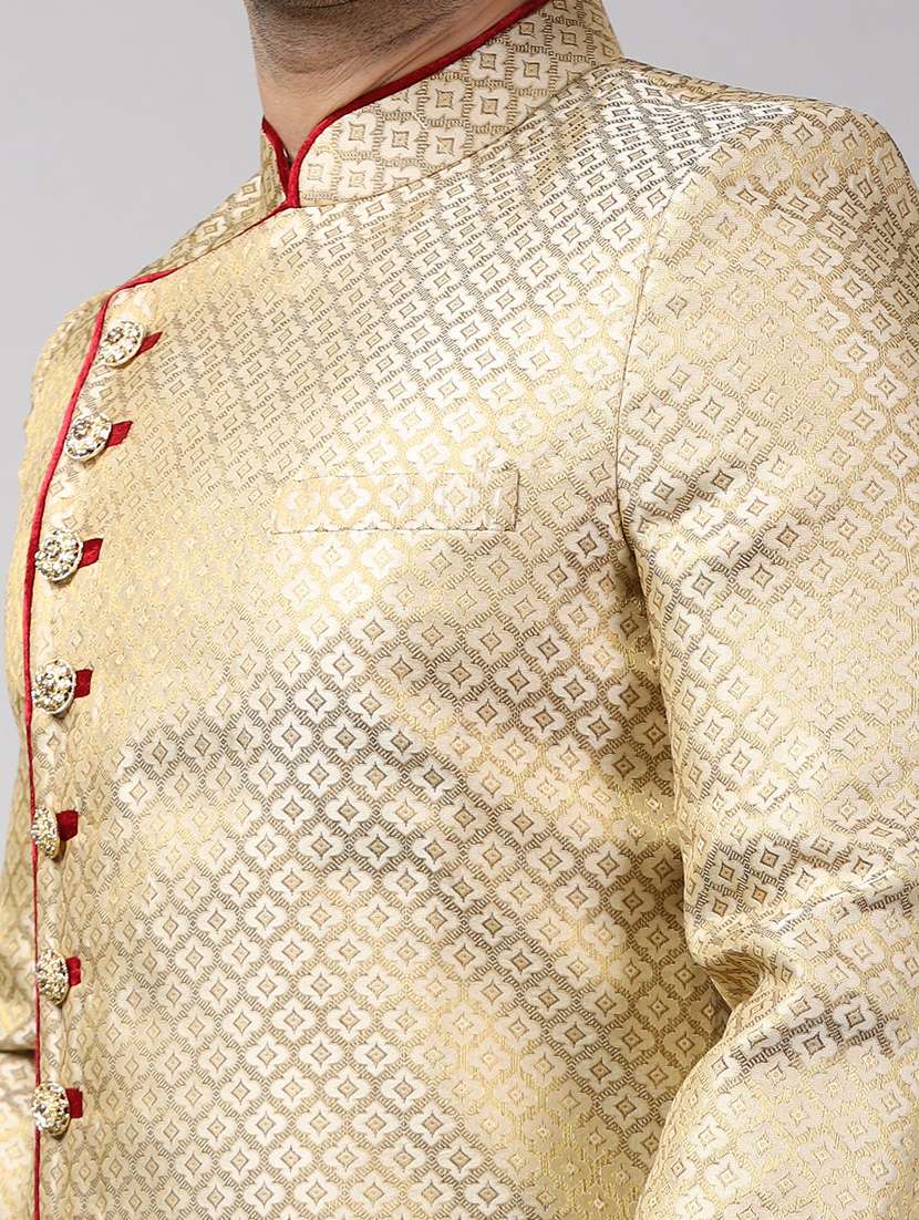 golden silk brocade sherwani ethnic wear set - 18473051 -  Standard Image - 4