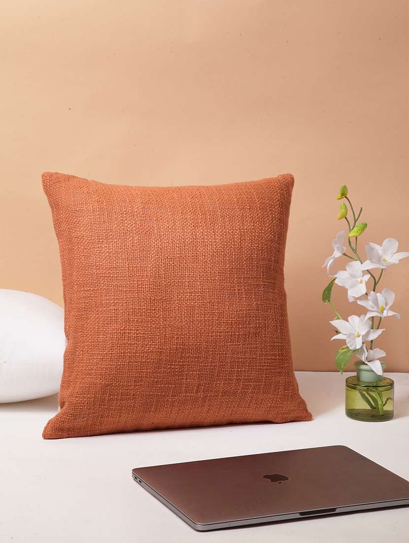 blanc9 rusty orange cotton square cushion cover 16x16 inches