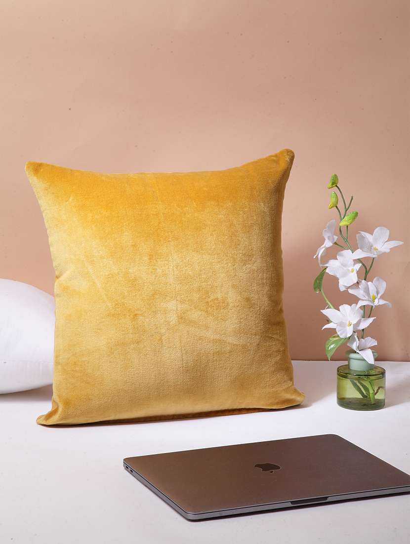 blanc9 bright yellow ochre cotton square cushion cover 16x16 inches