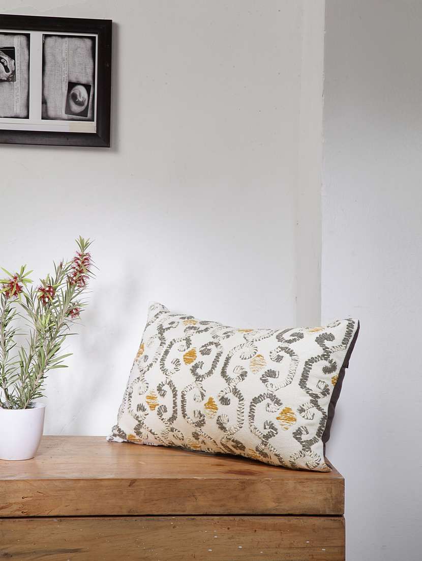 blanc9 geo tribe white & grey rectangle cushion cover 12x20inches