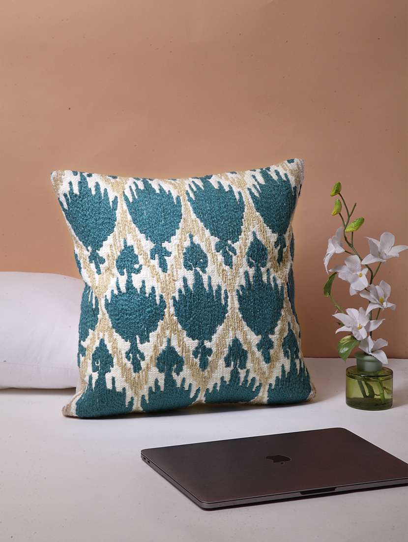 blanc9 beryl ikat embroidered cotton cushion cover 16x16inches