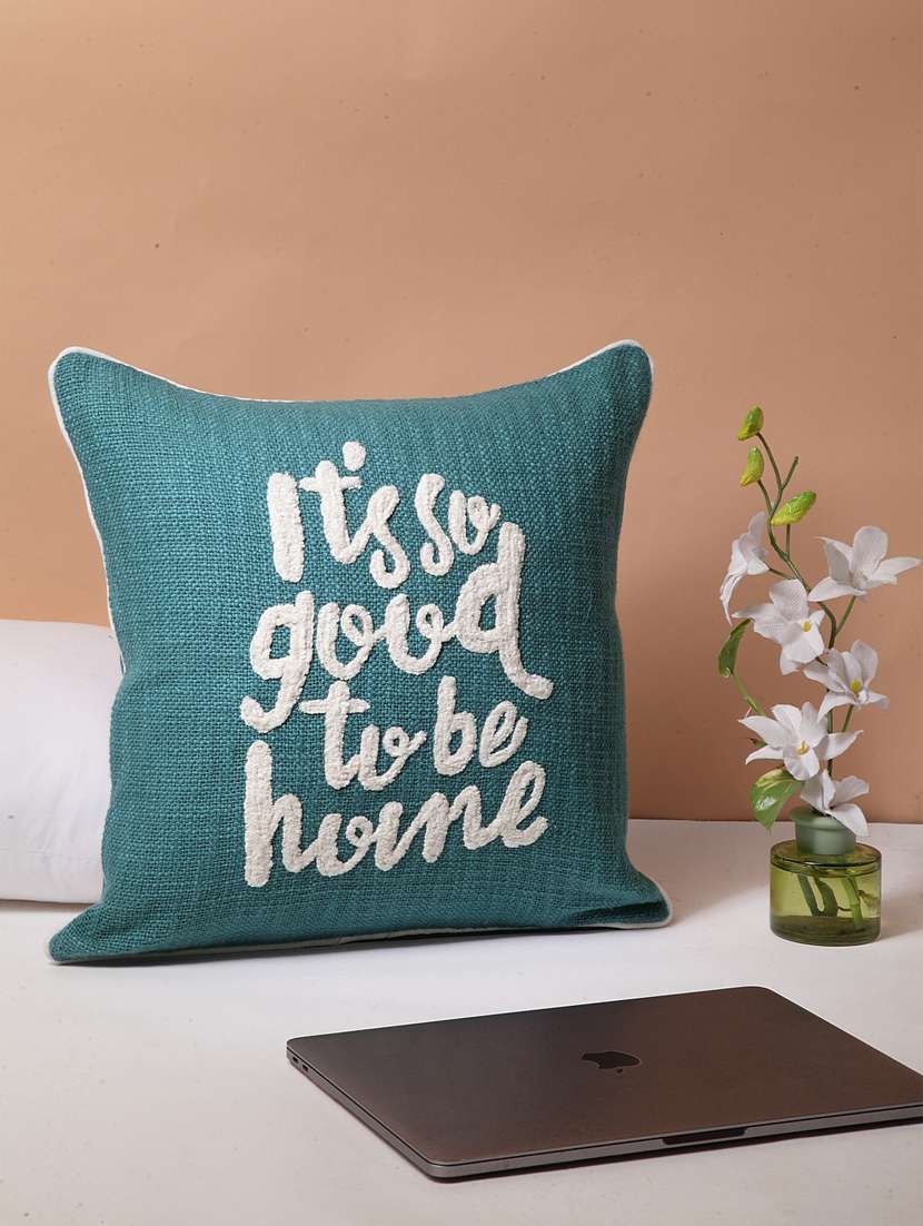 blanc9  peacock blue cottontufted square cushion cover 16x16inches