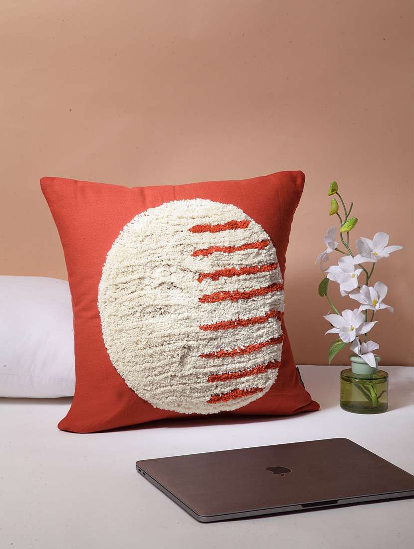 blanc9 red cotton tufted cushion cover 16 x16 inches