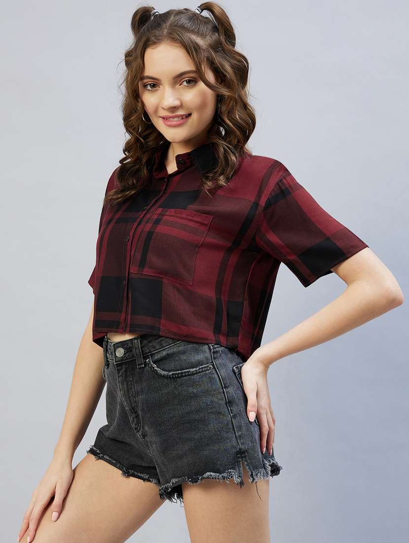 women check print crop shirt 