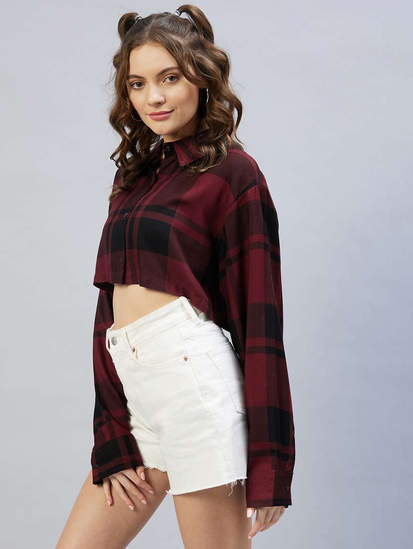 women check print crop shirt  - 18473369 -  Zoom Image - 0