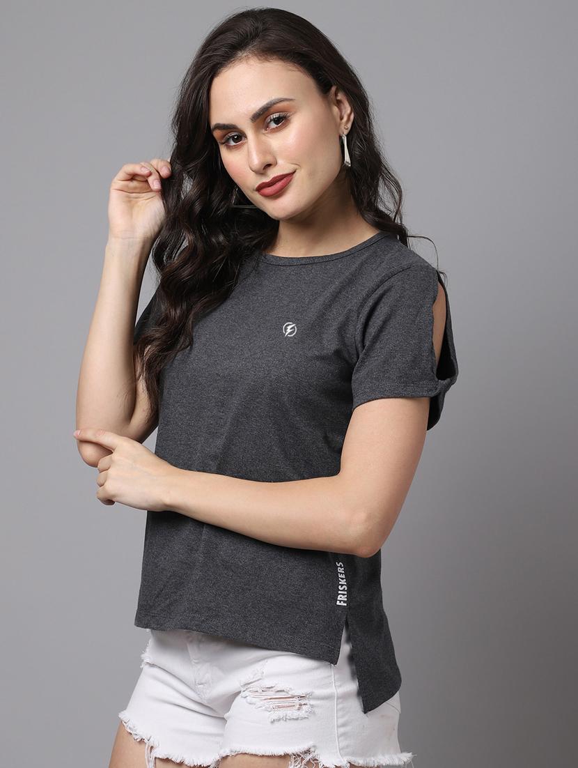 women's high-low round neck top - 18474444 - Standard Image - 1