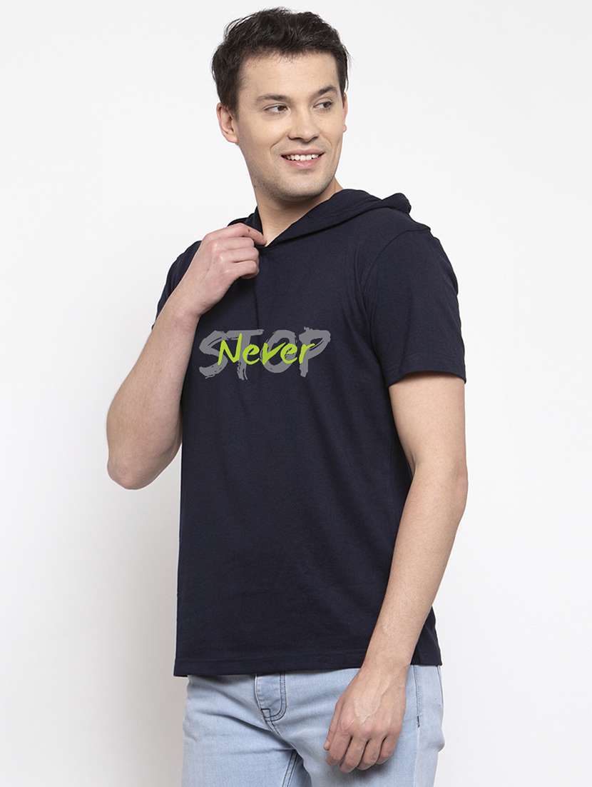 navy blue chest print hooded t-shirt - 18474453 -  Standard Image - 1