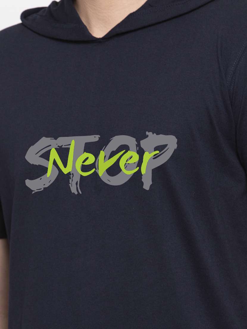 navy blue chest print hooded t-shirt - 18474453 -  Standard Image - 4