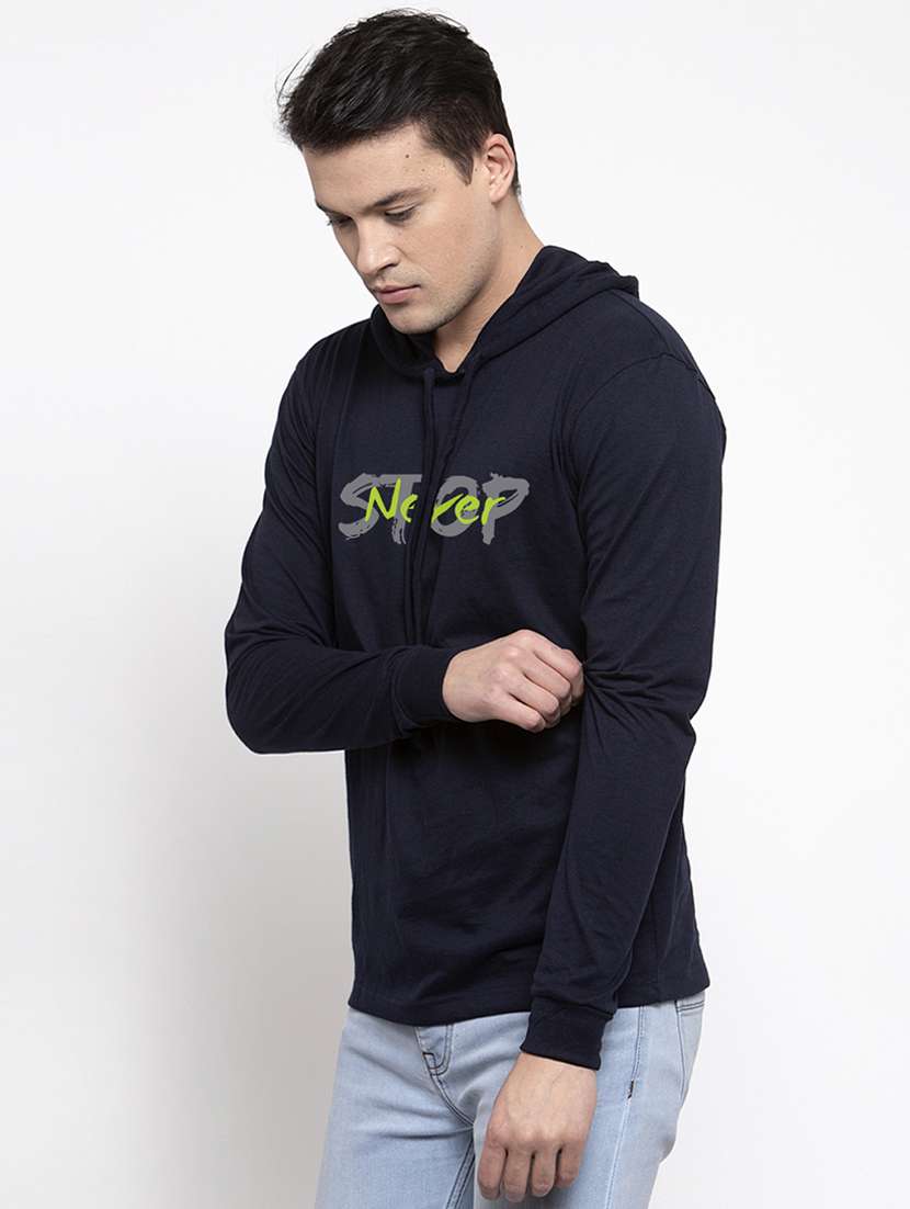 navy blue chest print hooded sweatshirt - 18474467 -  Standard Image - 1