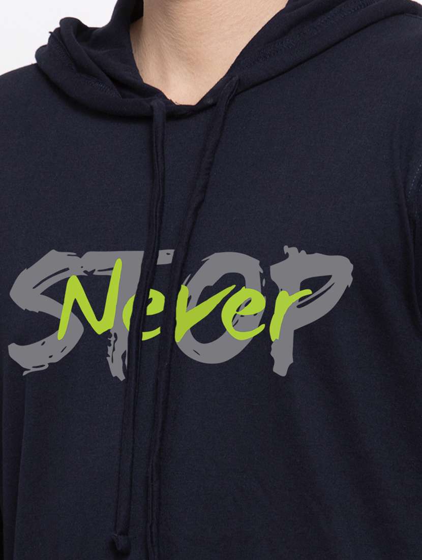 navy blue chest print hooded sweatshirt - 18474467 -  Standard Image - 4