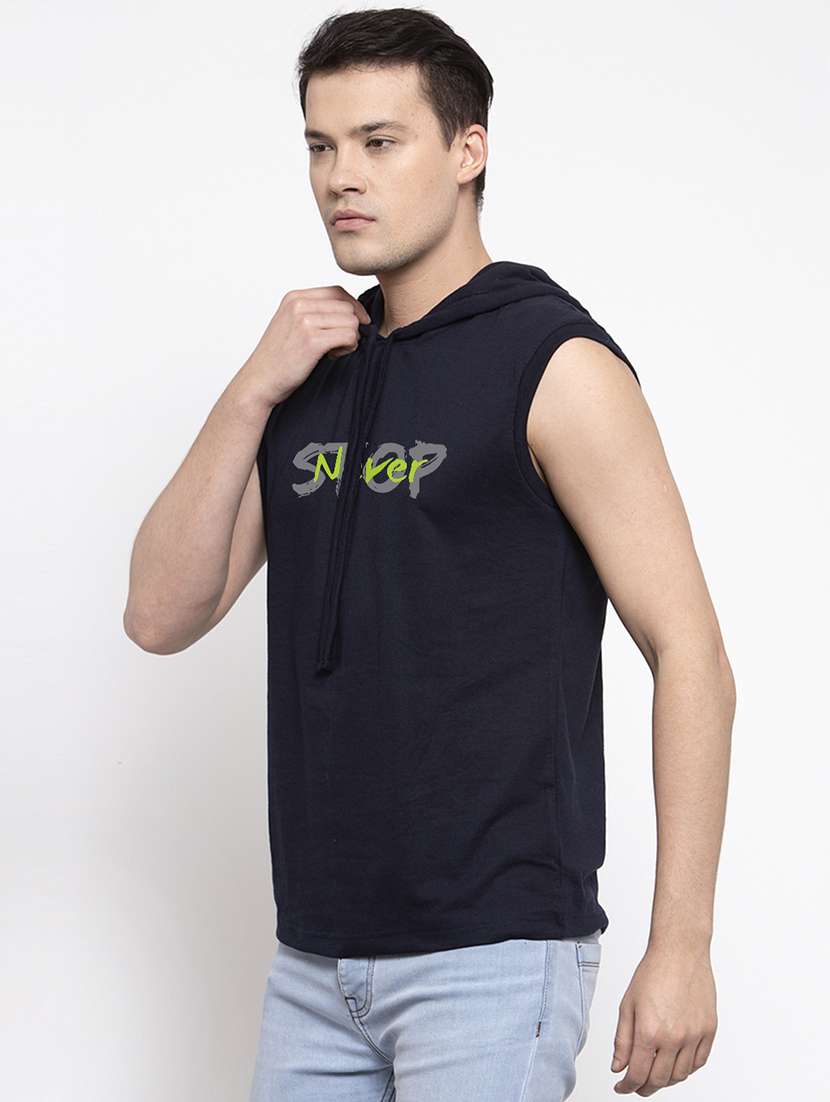 navy blue chest print hooded t-shirt - 18474469 -  Standard Image - 1