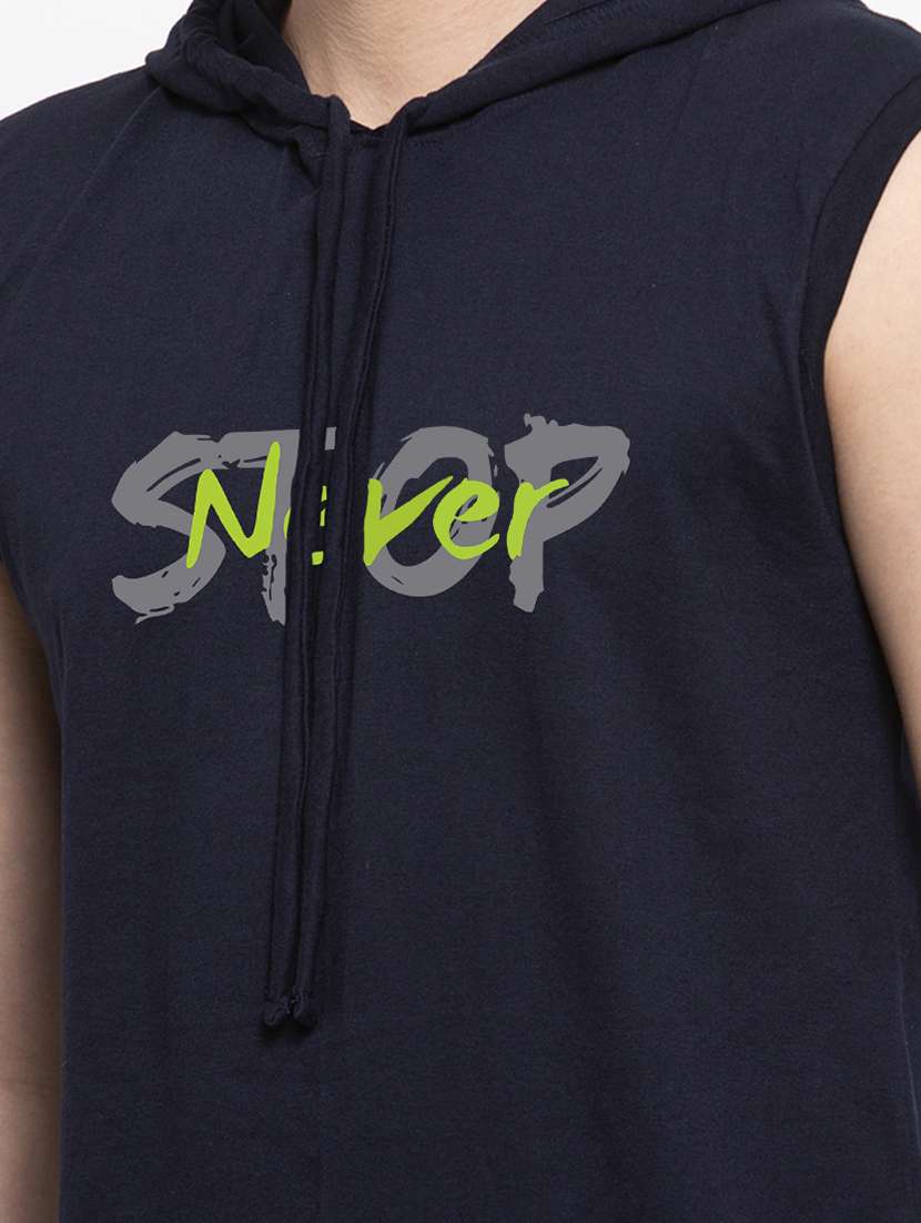 navy blue chest print hooded t-shirt - 18474469 -  Standard Image - 4