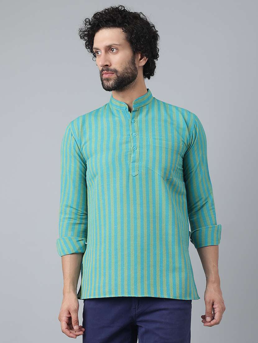 sea green striped short kurta