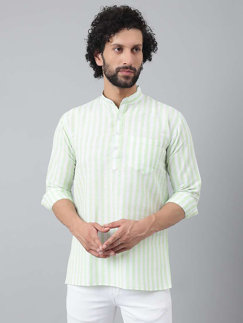 mint green striped short kurta