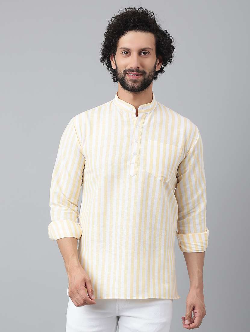 beige striped short kurta