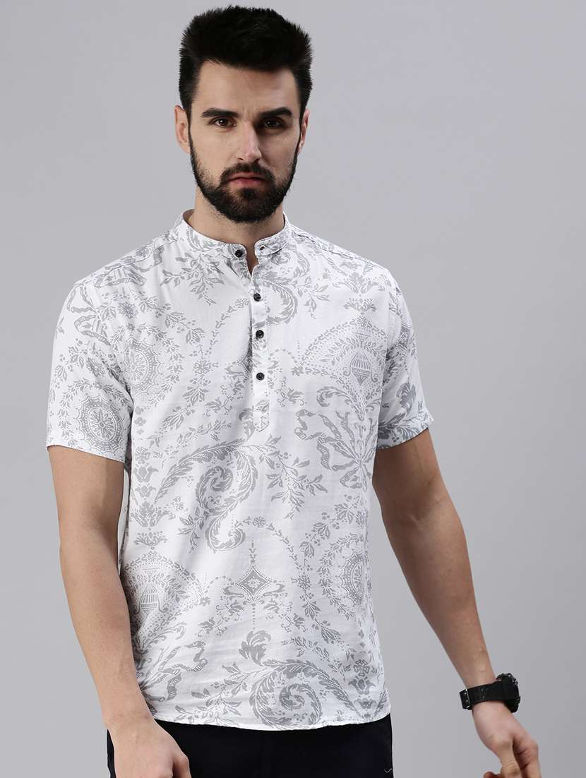 white printed short kurta