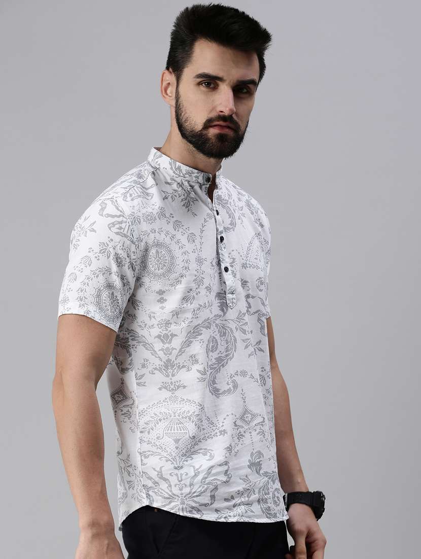 white printed short kurta - 18475112 -  Standard Image - 1