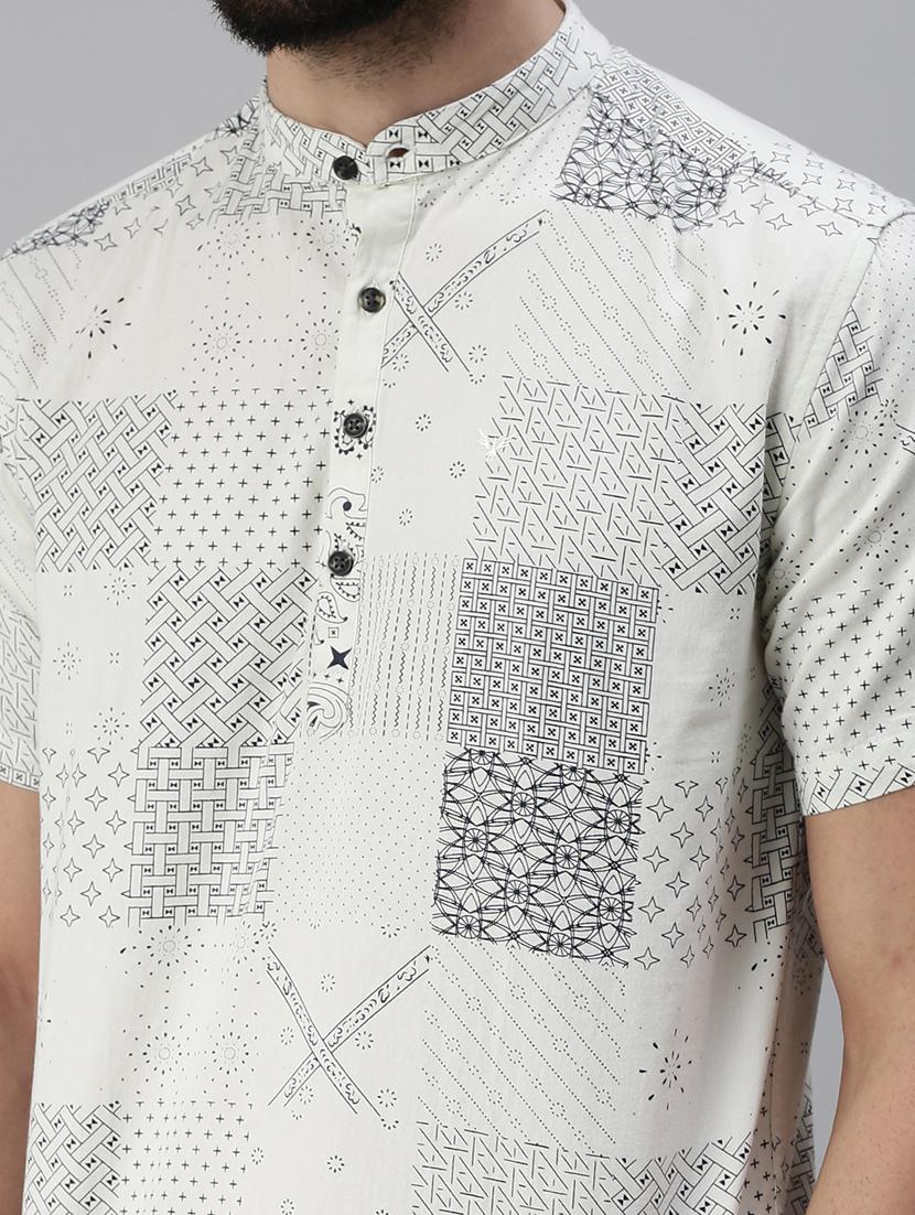 off white printed short kurta - 18475113 - Standard Image - 4