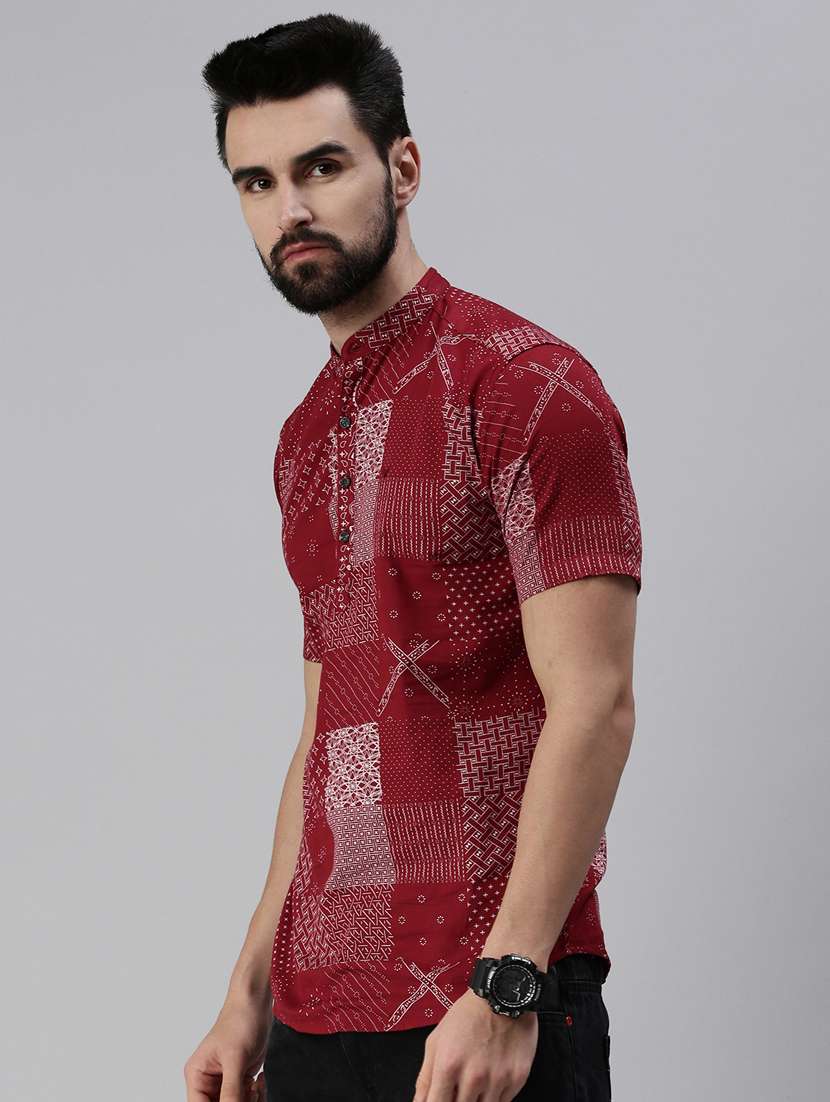 red printed short kurta - 18475114 -  Standard Image - 1