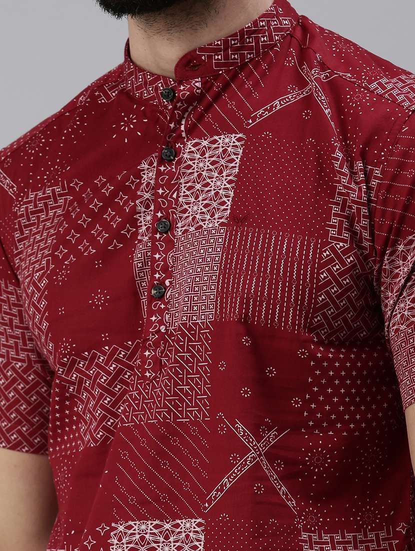 red printed short kurta - 18475114 -  Standard Image - 4