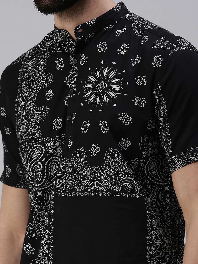 black printed short kurta - 18475115 -  Standard Image - 4