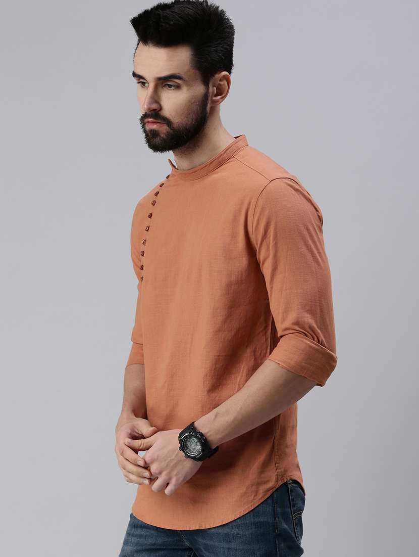 brown solid short kurta - 18475124 -  Standard Image - 1