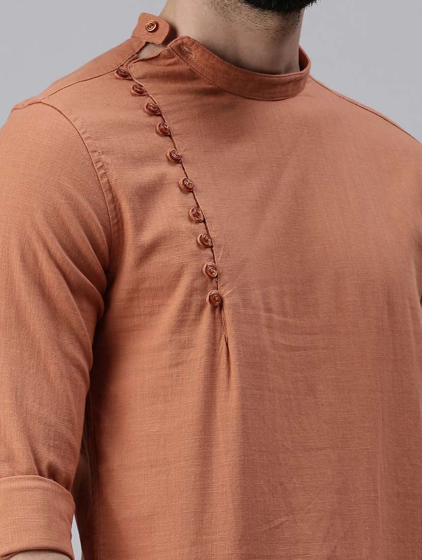brown solid short kurta - 18475124 -  Standard Image - 4