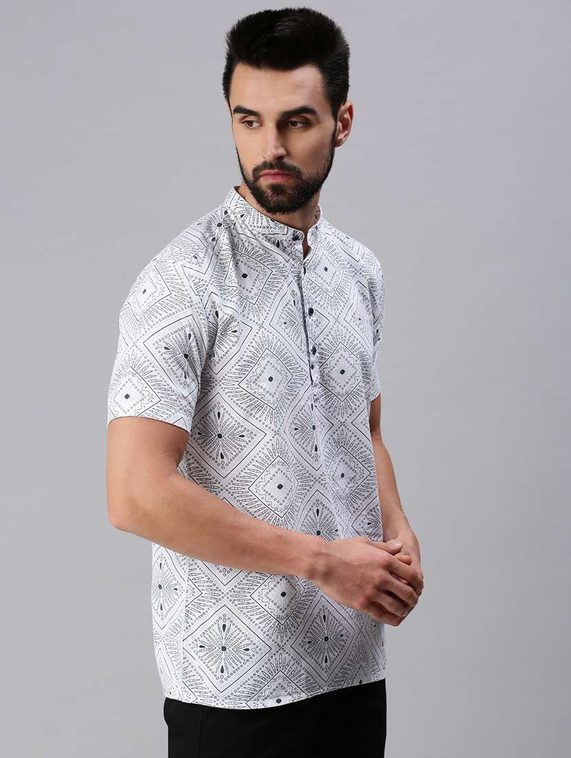 white printed short kurta - 18475125 -  Standard Image - 1
