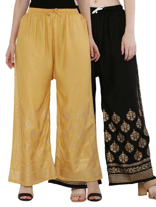 pack of 2 gold print flared palazzo - 18475140 -  Standard Image - 0