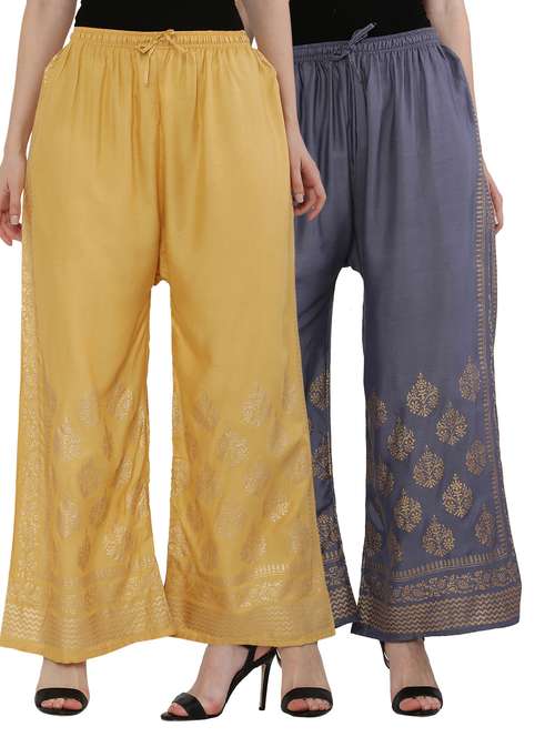 pack of 2 gold print flared palazzo