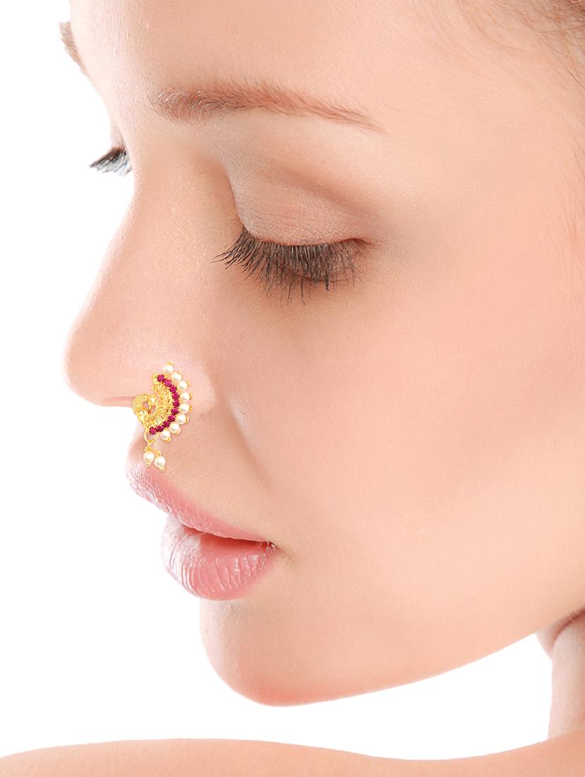 gold brass naath nose pin - 18475521 - Standard Image - 1