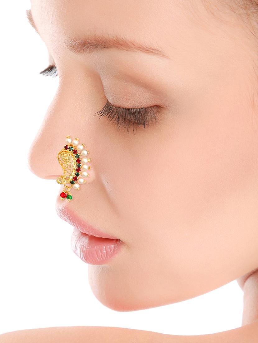 gold brass naath nose pin - 18475527 - Standard Image - 1