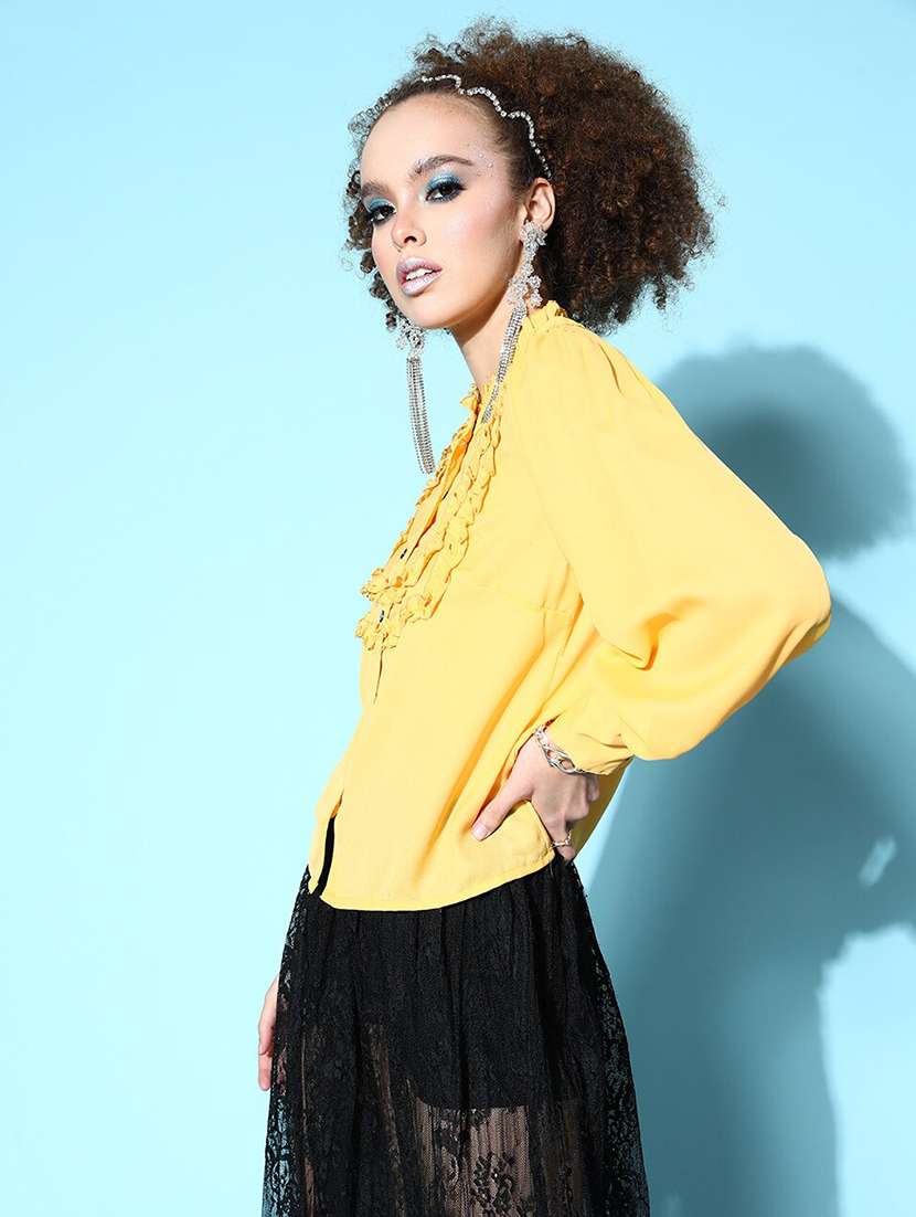 ruffled detailed bishop sleeved regular shirt - 18475533 -  Standard Image - 1