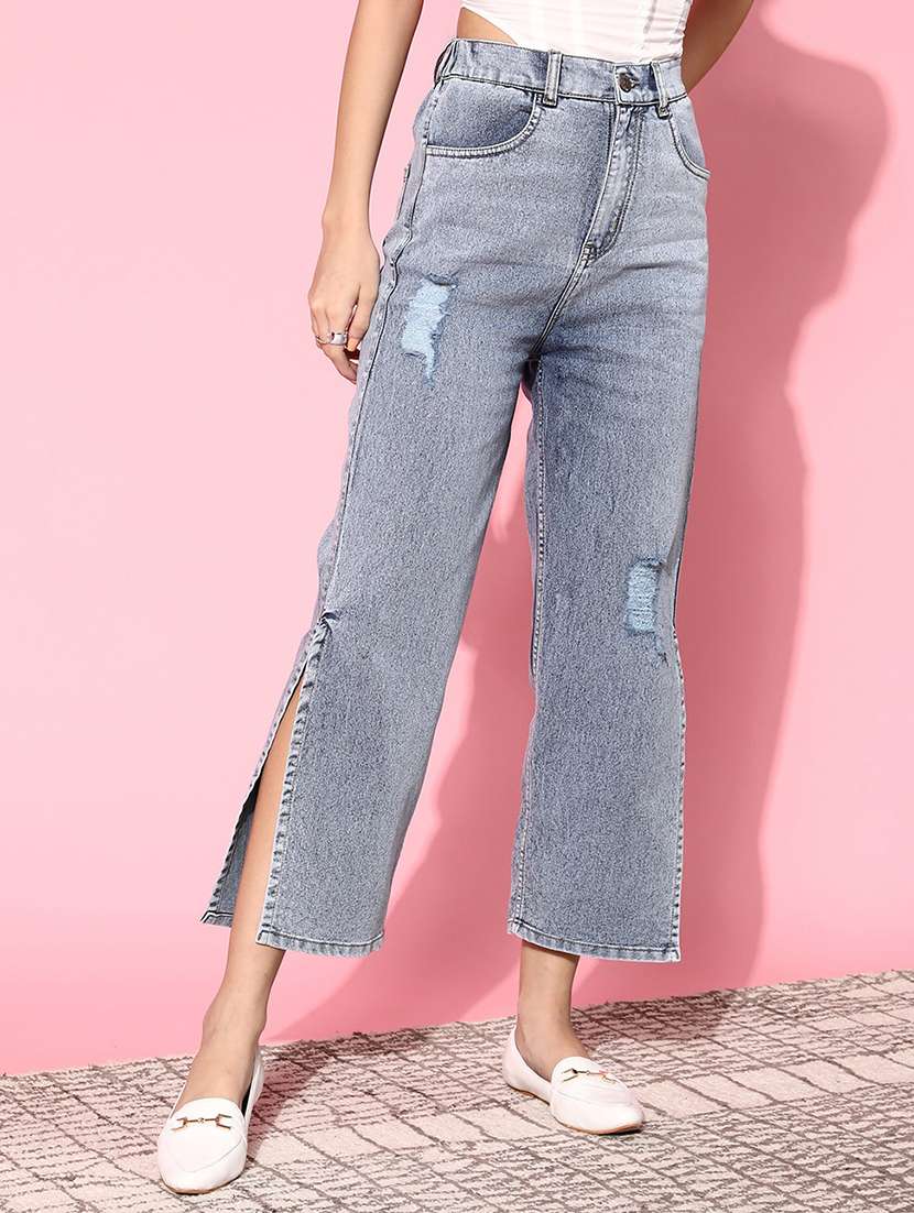 women's distress side slit jeans