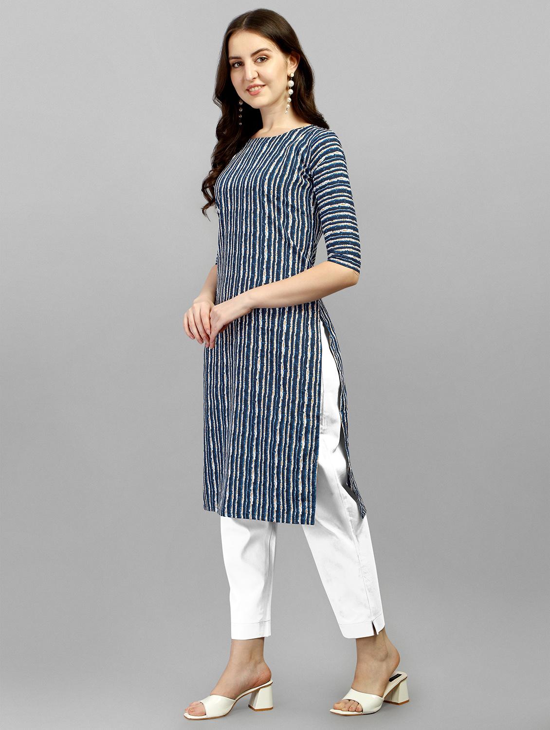 boat neck striped straight kurta - 18476229 - Standard Image - 1