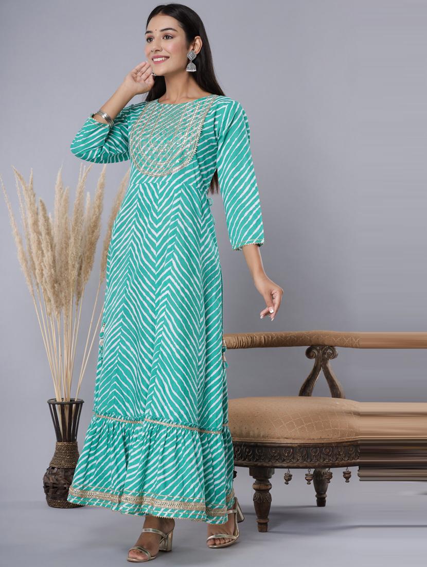 leheriya print tiered ethnic dress - 18476775 - Standard Image - 1
