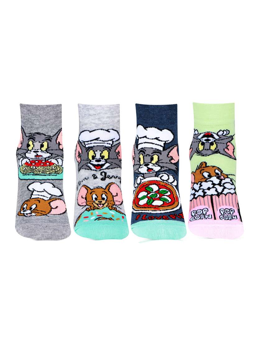 girls pack of 4 printed ankle length socks