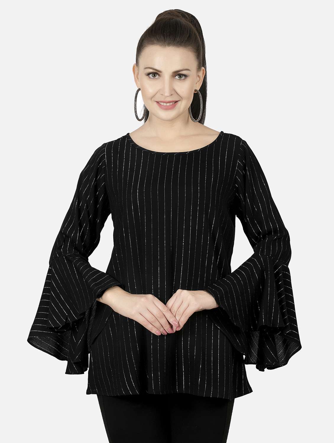 zari work black striped fusion kurti