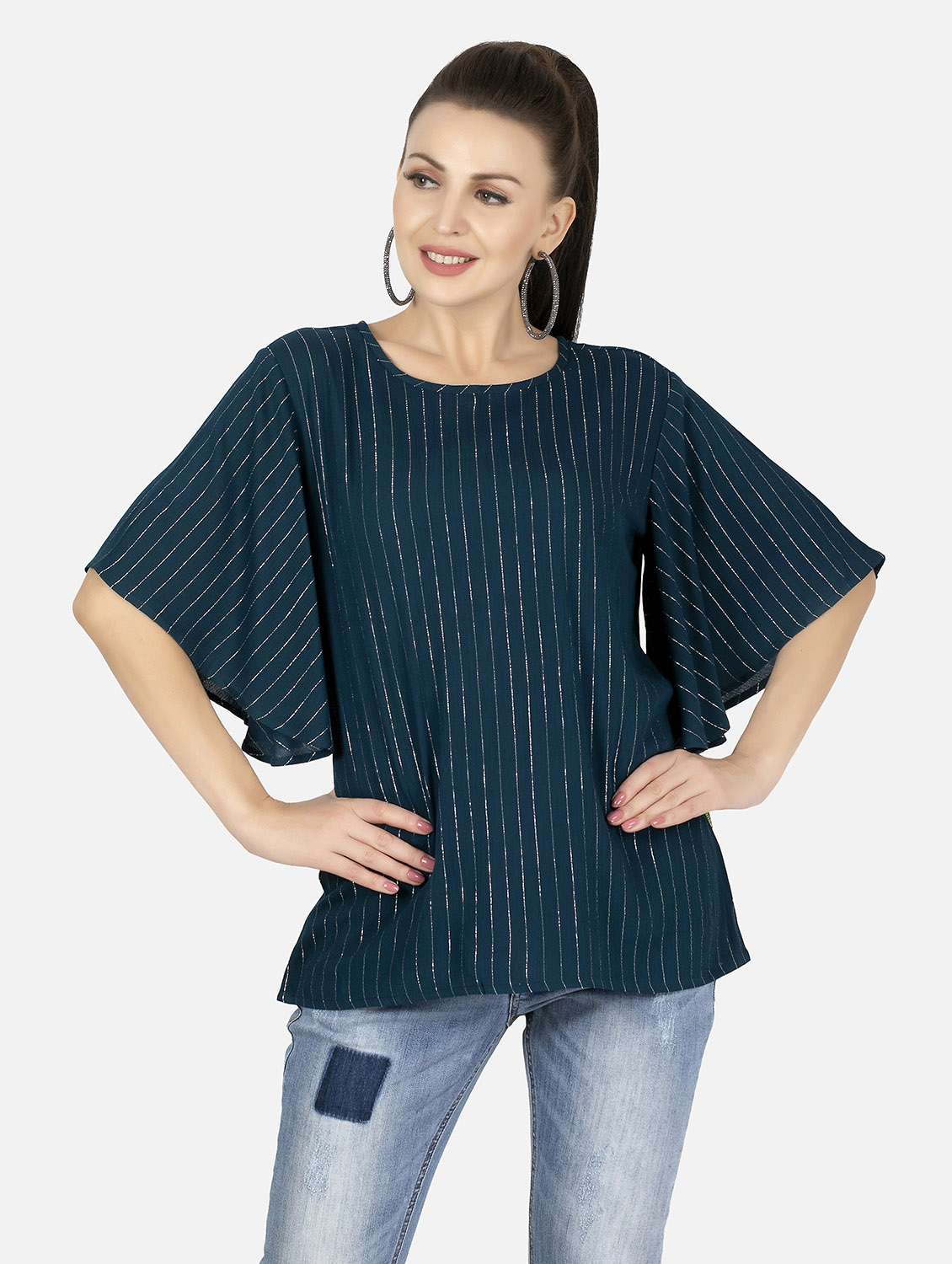 striped zari work fusion kurti