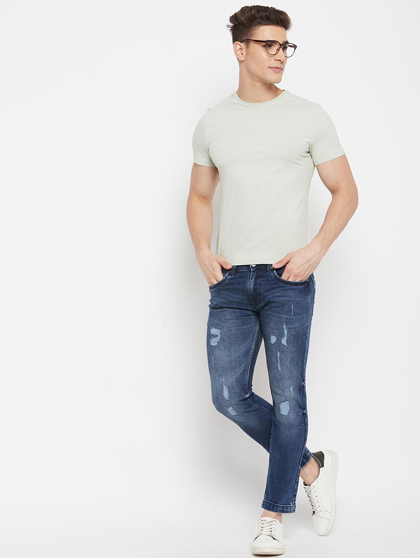 navy-blue distressed denim jean - 18477087 - Standard Image - 4