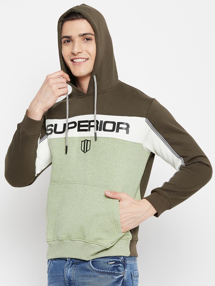 olive-green cut & sew hooded sweatshirt - 18477105 - Standard Image - 1