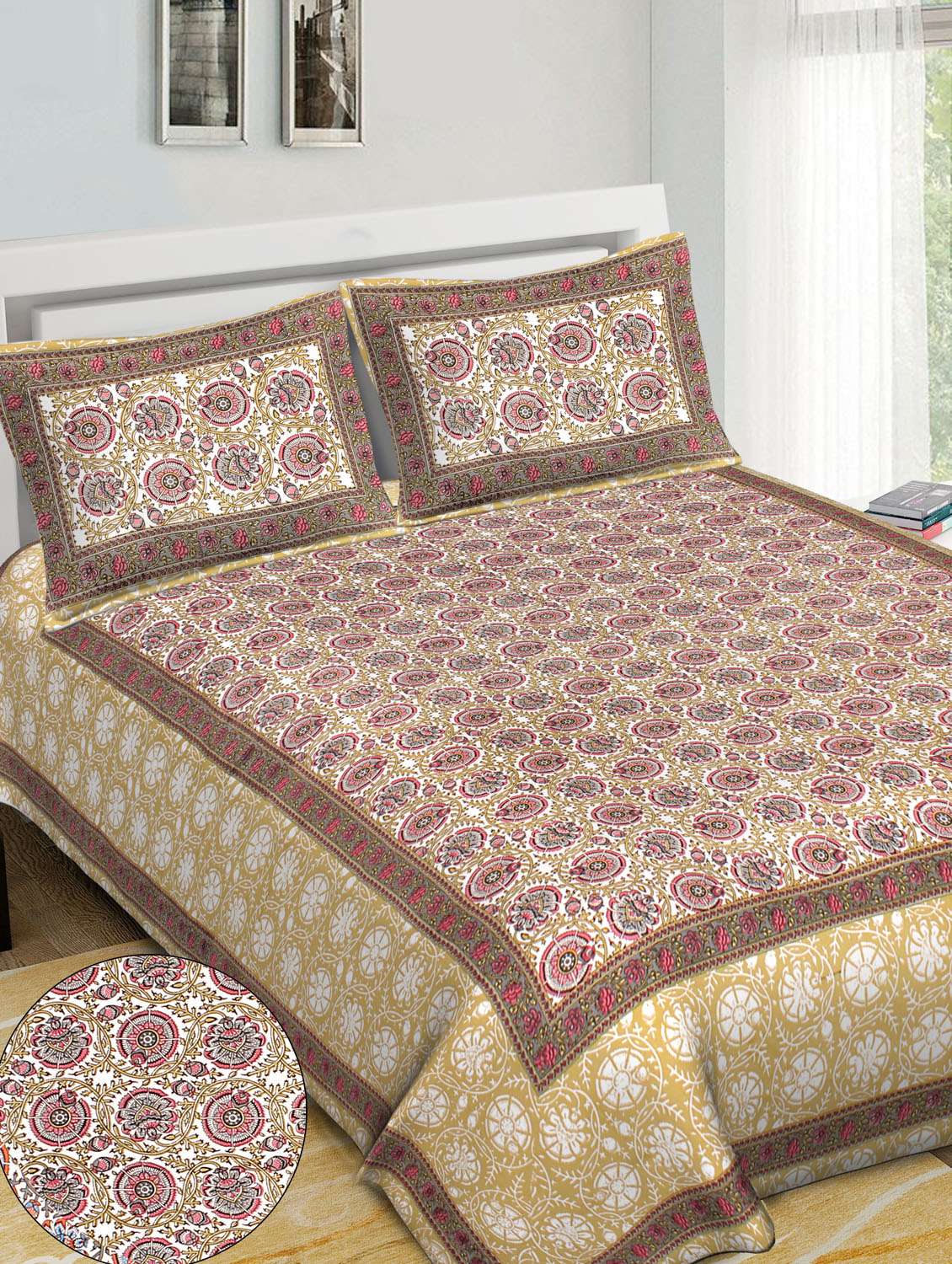 kalamkari buta printed 100% cotton pigment double bedsheet with pillow covers - 18477204 - Standard Image - 1
