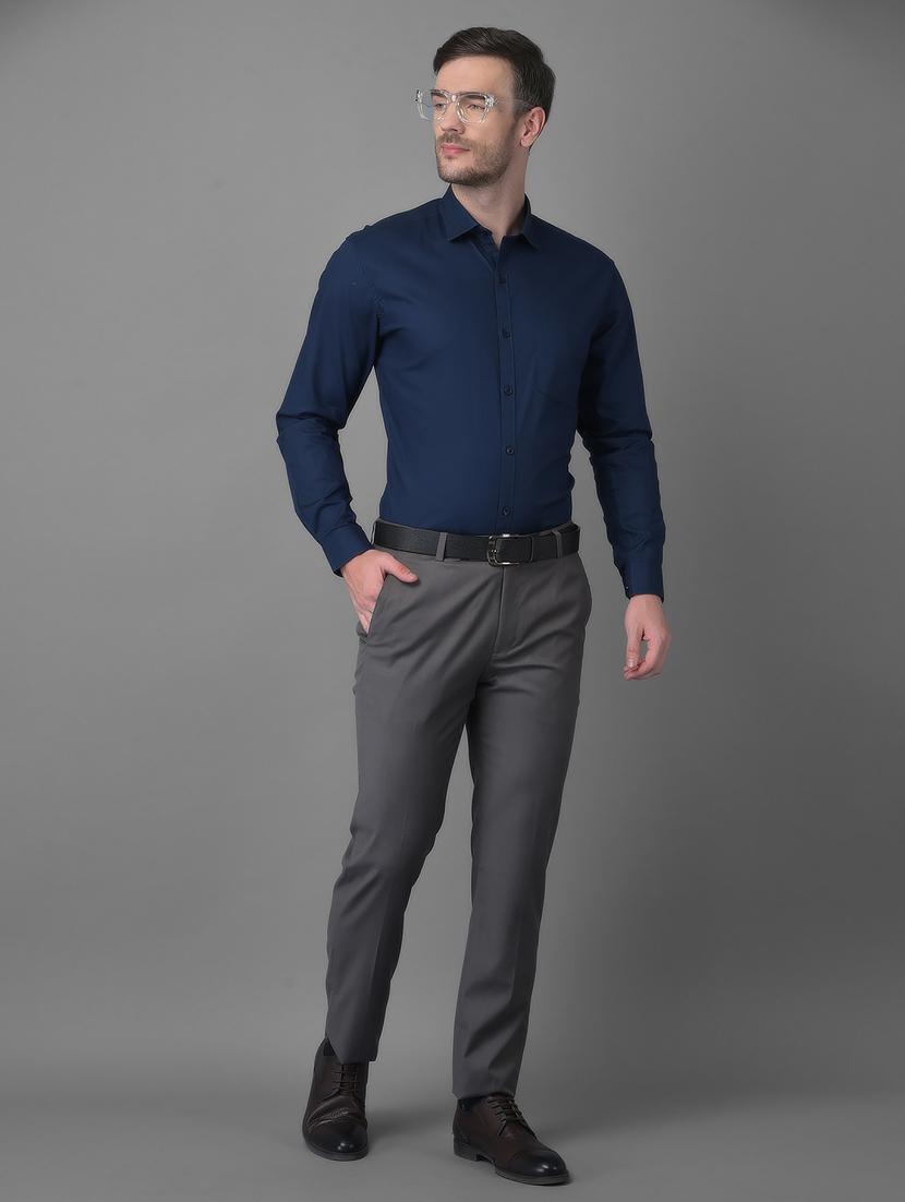 grey solid formal trouser - 18477376 - Standard Image - 4