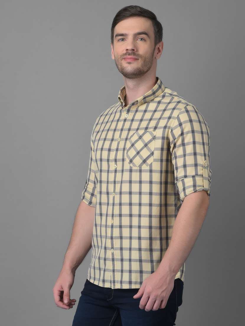 yellow checkered casual shirt - 18477388 -  Standard Image - 1